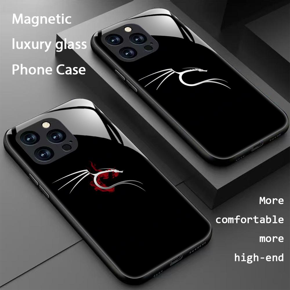 Phone Cases Brand - K-Kali L-LinuxブランドのiPhone 16、15、14、13、12、11、X、XR、XS、8 Plus、Mini、Pro、Max用ガラス製マグネット式スマホケース