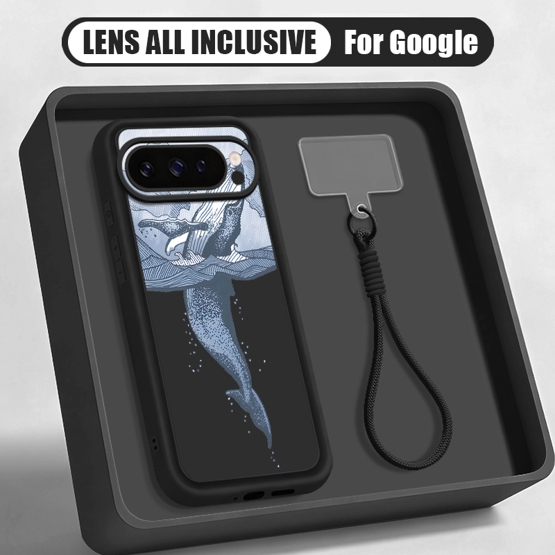Phone Cases Pixel 10 Pro - ザトウクジラ柄リストストラップ付きランヤードケース Google Pixel 10 9 8