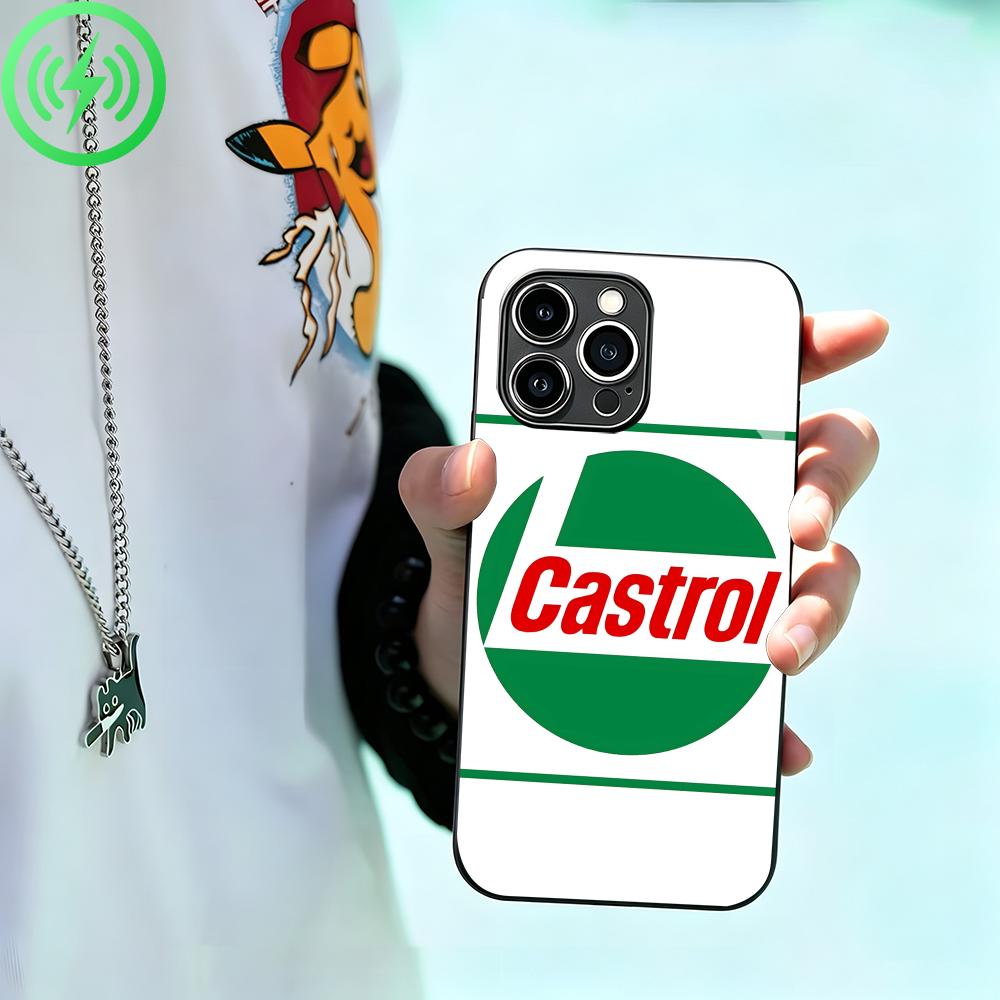 Phone Cases Brand - レーシング潤滑剤ブランド「カストロール」のiPhone用ケース（iPhone 17、16、15、14、13、12、11、X、XR、XS、8 Plus、Mini、Pro Max対応）ガラス製マグネット式携帯ケース