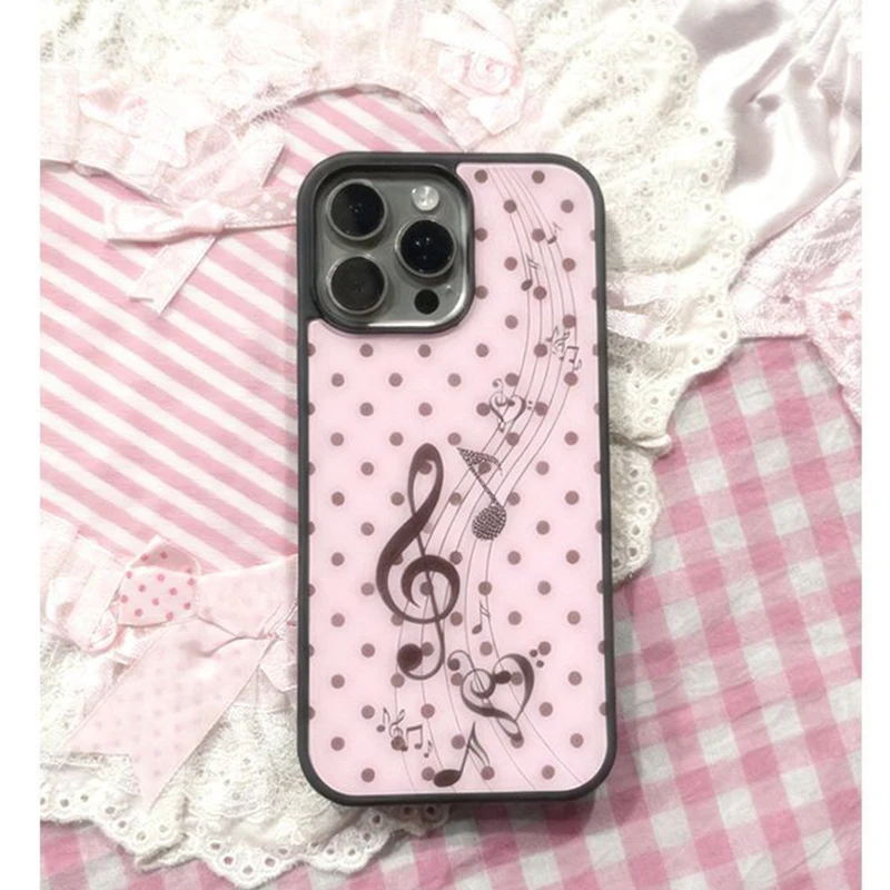 韓国風ピンクブラウン水玉模様ガールハート音符柄スマホケース  - Phone Cases Junk のレビューと価格