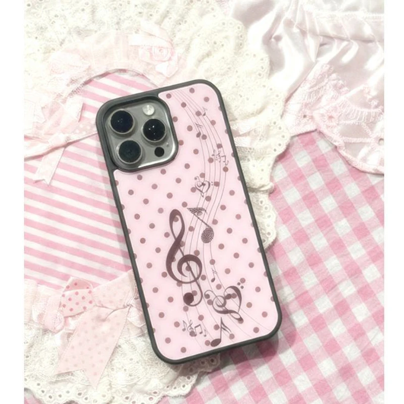 韓国風ピンクブラウン水玉模様ガールハート音符柄スマホケース  - Phone Cases Junk のレビューと価格